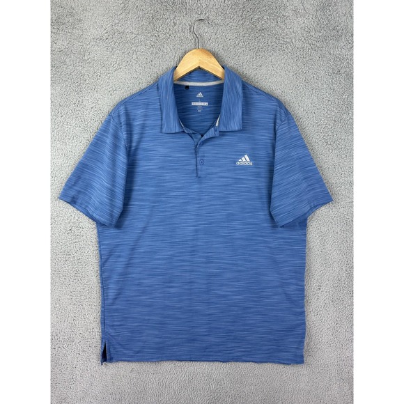 Adidas Polo Shirt Mens Large Blue Golf Stretch Heather Performance Short Sleeve